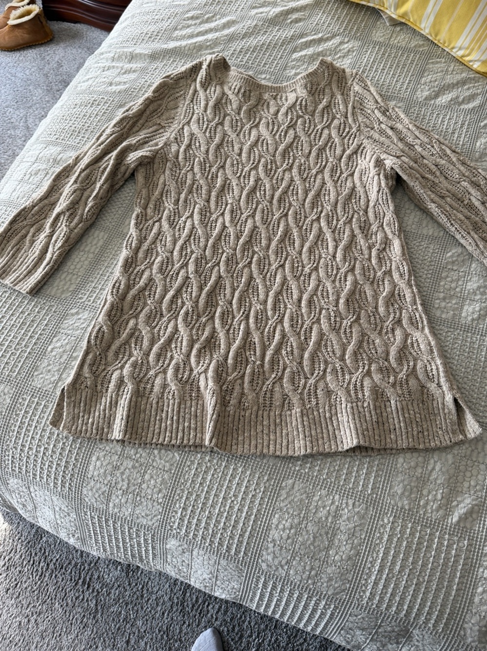 J. Jill Cable Knit Longline Sweater Tunic in Taupe